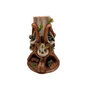 Hand Carved Vintage 10 Inch Candle Featuring Squirrels, Trees, Bear and Fox MCM